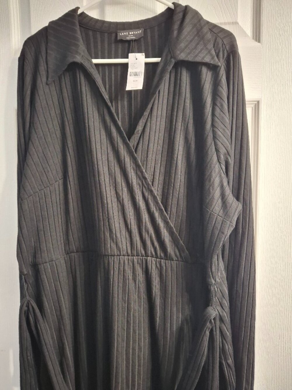 NWT Lane Bryant Black Ribbed Long Sleeve Wrap Dress, Size 22/24
